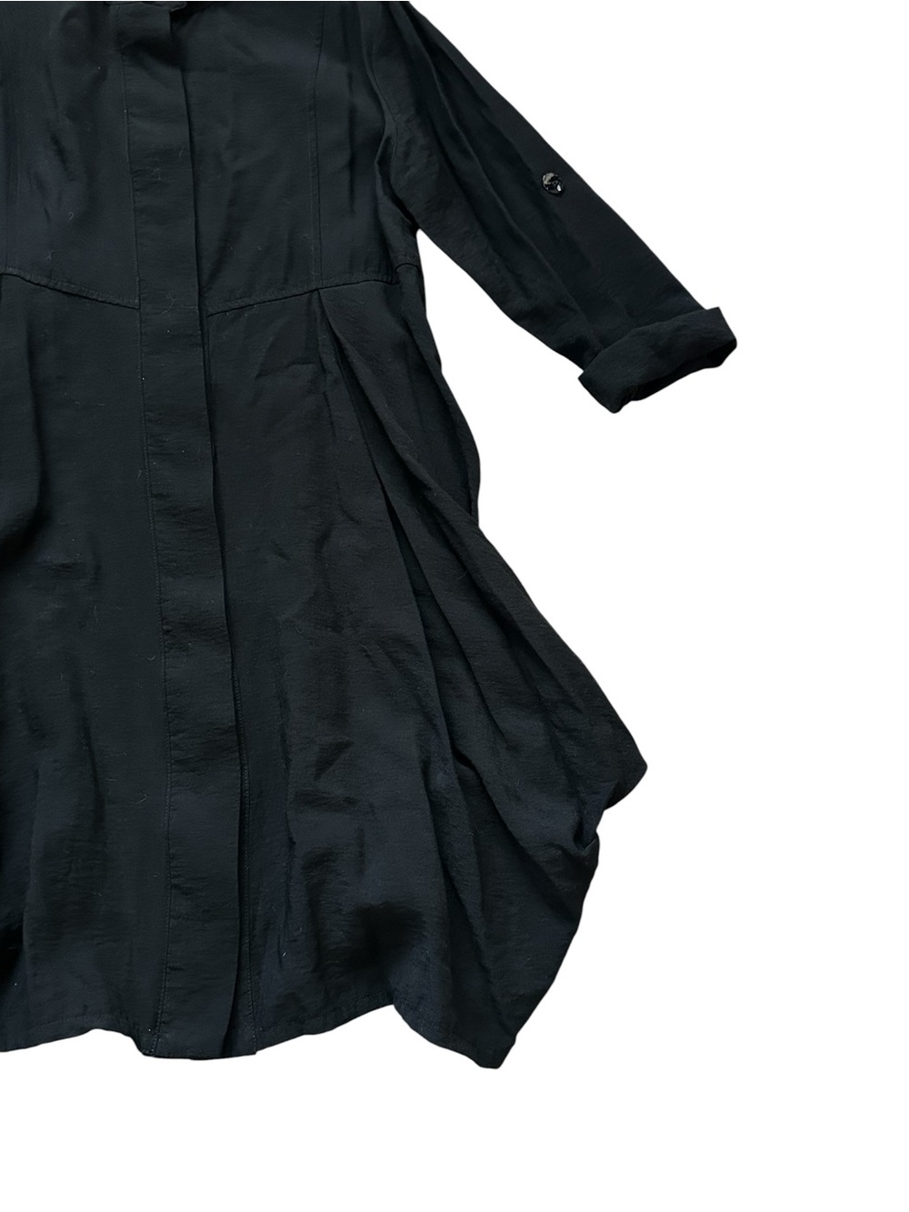 IC CONNIE K Black Draped Bubble Hem Tunic Button Up Lagenlook Artsy Art to Wear - Picture 5 of 7